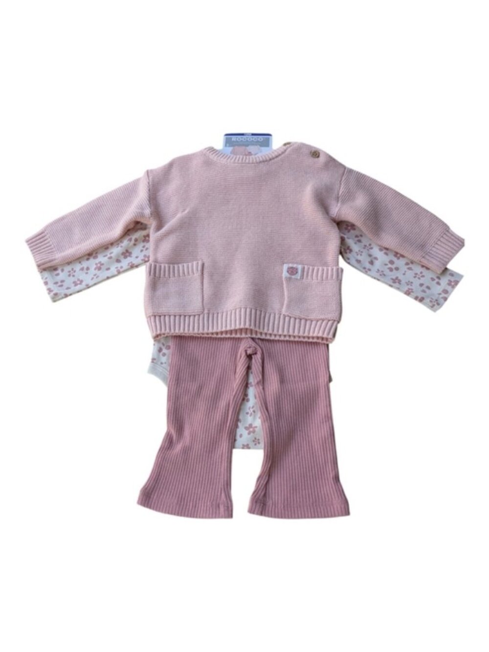 NWT Rococo‎ Baby Girl 3-Piece Knit Set Size 12M Pink Cream Floral